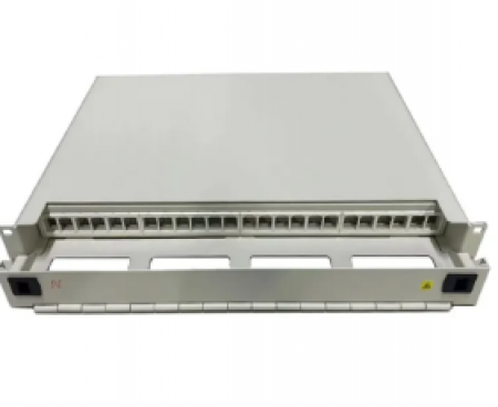 LANmark-OF 24 Ports Sliding Patch Panel, Snap-In Module, integrated Cable Manager, 1U, White, Aginod