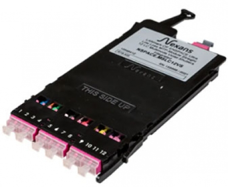 LANmark-OF Ultra Low Loss ENSPACE MTP-Module Crossed 12 LC Multimode Violet Shutters Integrated