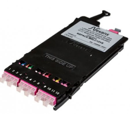 LANmark-OF Ultra Low Loss ENSPACE MTP-Module Straight 12 LC Multimode Violet Shutters Integrated